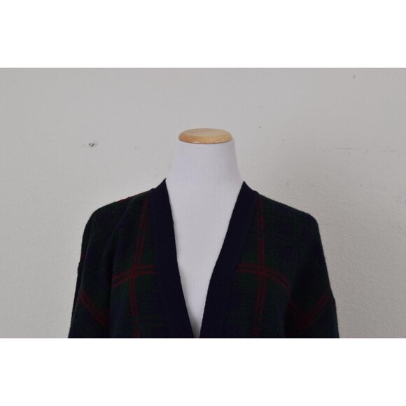 IMPERFECT Vintage‎ 90s Blue and Green Plaid Grandpa Sweater - Picture 5 of 10